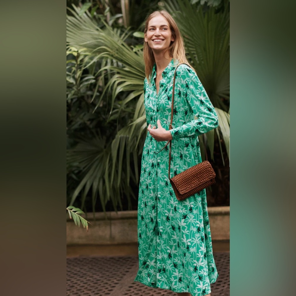 Boden Emerald Botanical Long Sleeve Dress